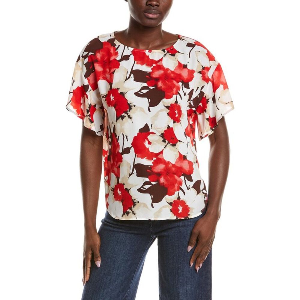 Anne Klein Womens  Flutter Sleeve Blouse, White